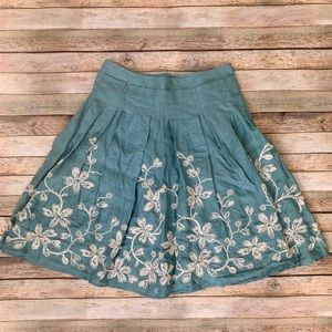 Talbots embroidered linen skirt teal size 4